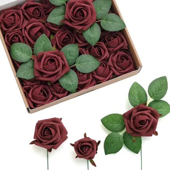 Artificial Flowers Burgundy Rose Buds and Small Roses Bouquets {1}