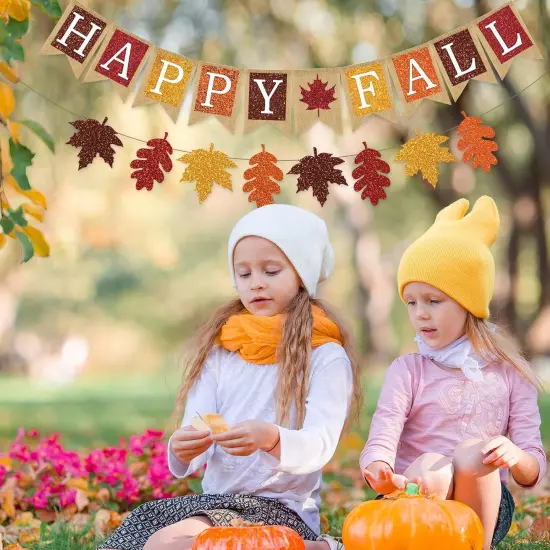 2Pcs Fall Banner Glitter Maple Leaf Paper Banner {5}