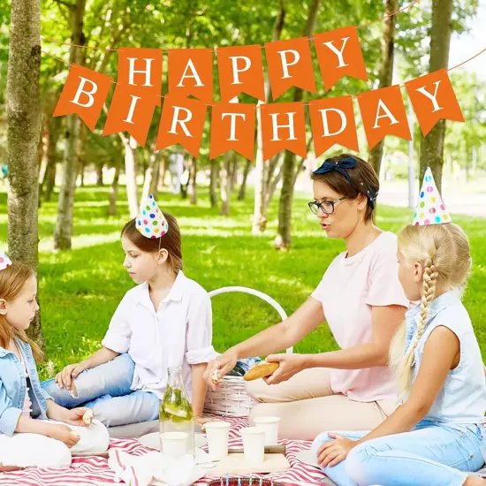 Orange Birthday Banner Sign Happy Birthday Bunting Banner Garland {3}