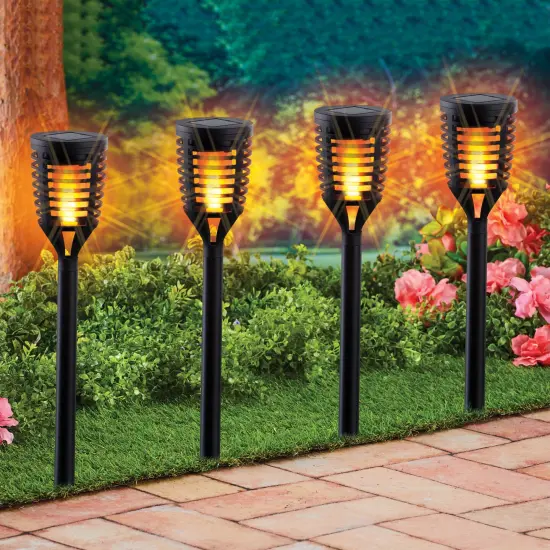Collections Etc Outdoor Solar Flaming Garden Pathlights - Set of 4 {1}