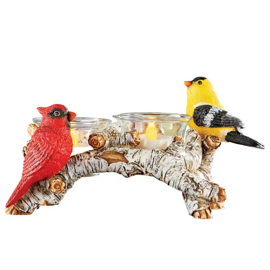 Collections Etc Colorful Birds on Branch Tealight Candle Holder with 2 Glass Votives {2}