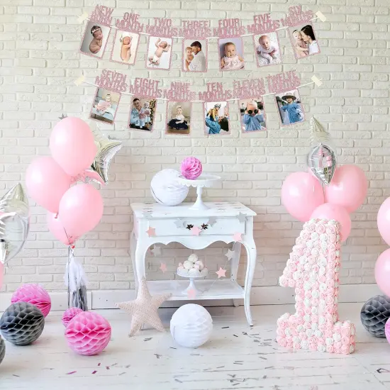 1st Birthday Photo Banner for Baby from Newborn to 12 Months, 1st Birthday Decorations {5}