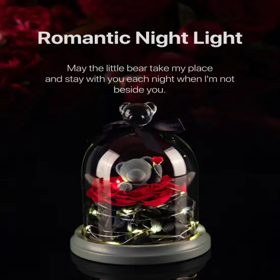 Preserved Flowers with Teddy Bear in Glass Gift {5}