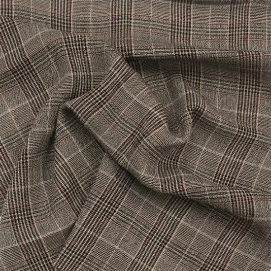 1 Yard Taupe Black Rayon Yarn Dyed Plaid Fabric, 50/51" Wide, Lightweight Apparel Material {1}