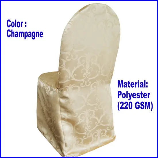 1 Piece Champagne Versailles Damask Jacquard Polyester Banquet Chair Cover {1}