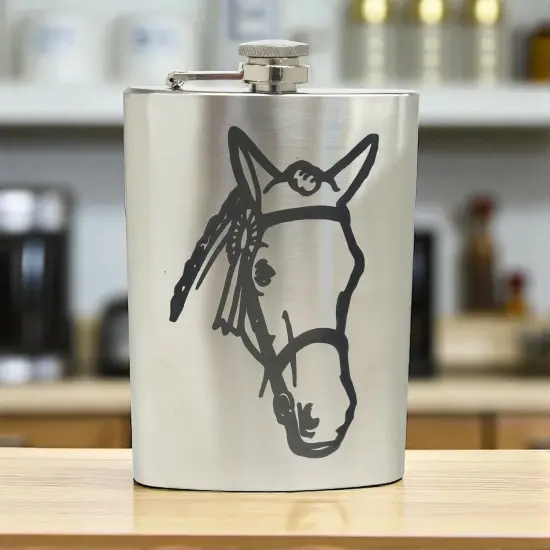 8oz Horse Stainless Steel Hip Flask {3}