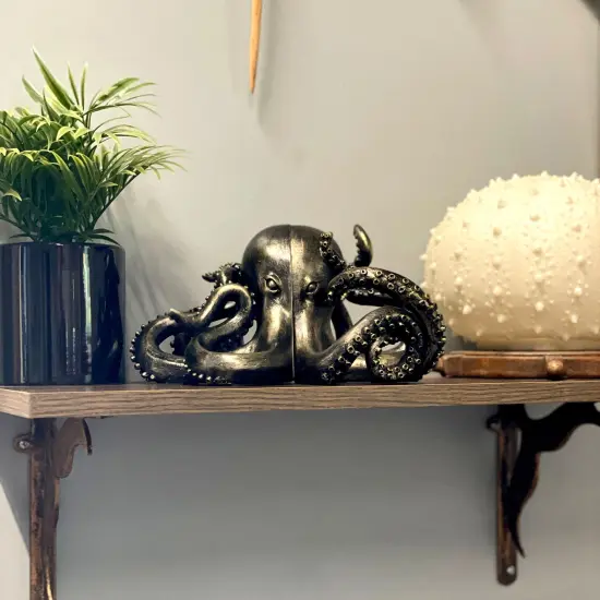 Bronze Octopus Bookends Set of 2 Nautical Polyresin Coastal Shelf Decor {5}