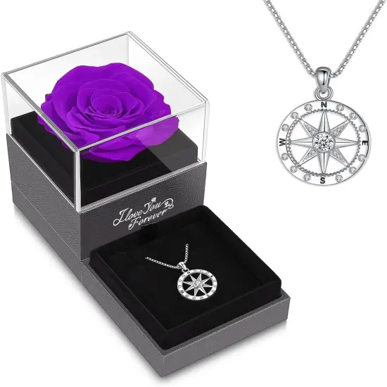 Purple Rose with Compass Necklace {1}
