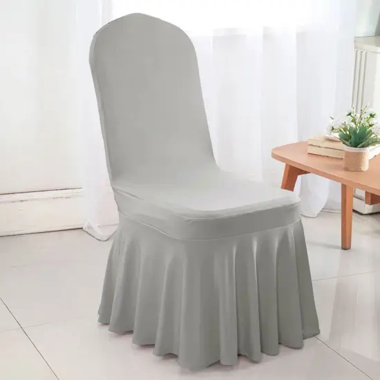 Spandex Banquet Skirt Chair Cover Silver Elegant Stretch Skirt Fit Durable Event Decor {3}