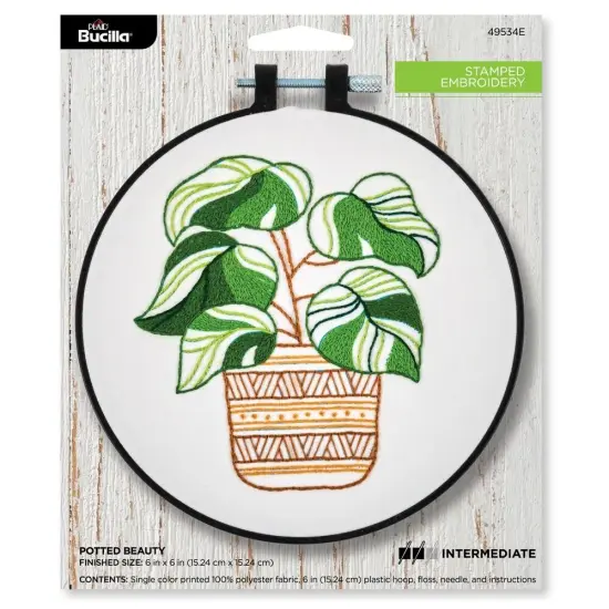 Bucilla Stamped Embroidery Kit W/6" Plastic Hoop-Potted Beauty {1}