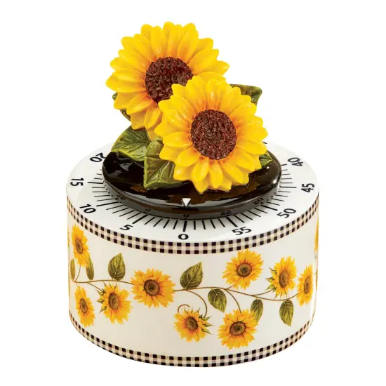 Collections Etc Charming Hand-Painted Sunflower Gingham Border Farmhouse Kitchen Timer {2}