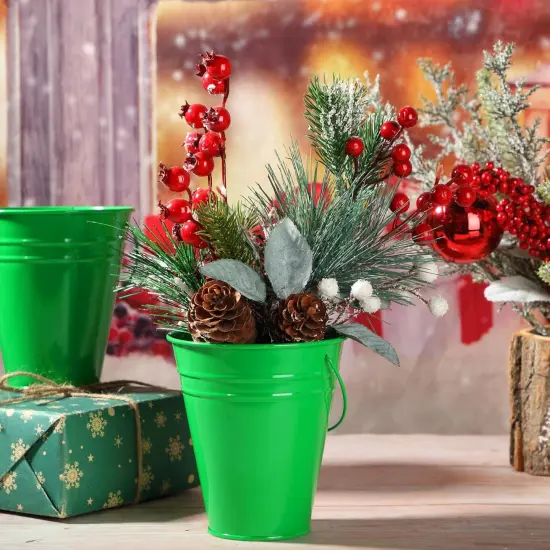 12 Pack Metal Buckets with Handle - (Green) {2}