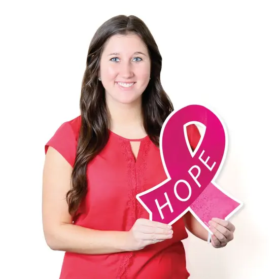 Big Dot of Happiness Pink Ribbon Hope Outdoor Lawn Sign - Breast Cancer Awareness Support Ribbon Small Yard Sign - 1 Piece {7}