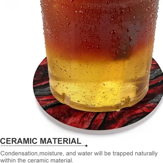 Black Red Wood Grain Drink Absorbent Coaster {3}