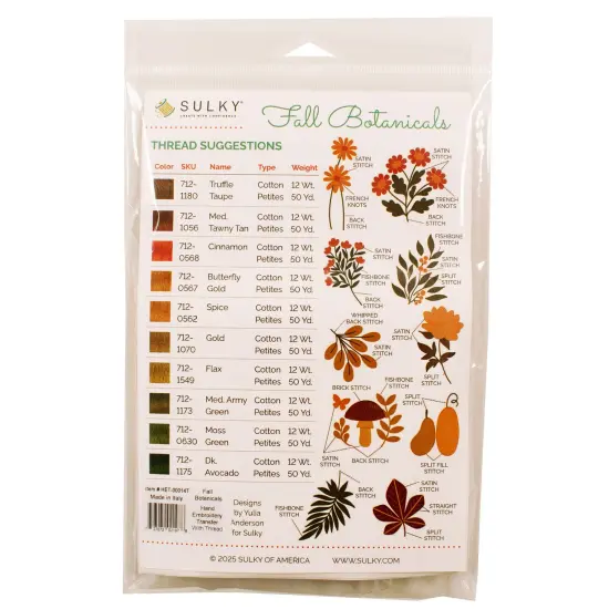 Sulky Stick 'n Stitch Water-Soluble Embroidery Transfers-Fall Botanicals W/Thread {3}