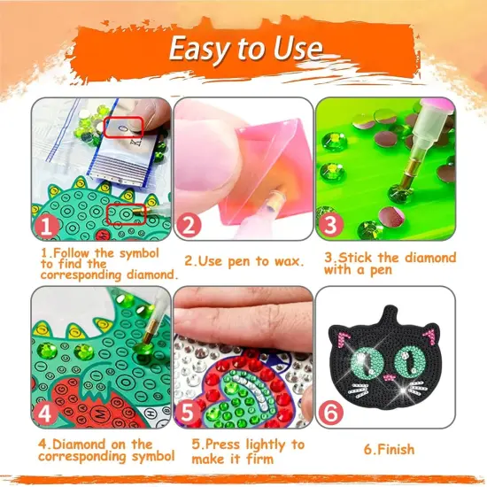 I 8 Pcs Halloween Diamond Art Coasters kit for Adults {3}