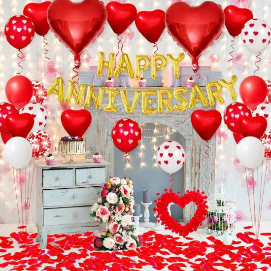 Happy Anniversary Decorations Kit - Balloon Banner, Rose Petals {4}