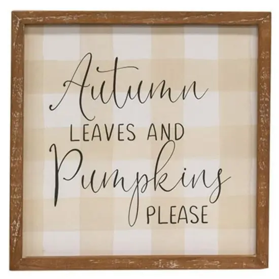 12" Square Autumn Plaid Wood Signs Framed for Harvest and Pumpkin Home Decor 3 Asstd. {4}