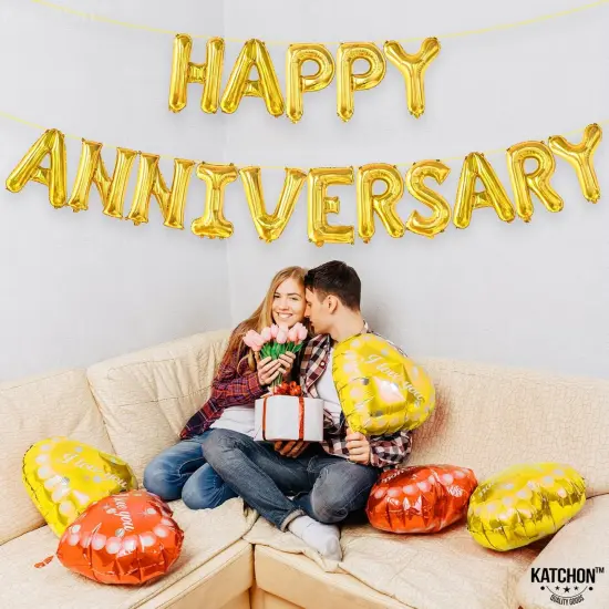 Happy Anniversary Balloon Banner - Gold {5}