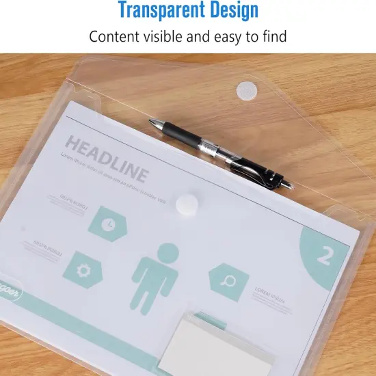 25 Pack Transparent Plastic Envelopes File Folders, A4 Letter Size {5}