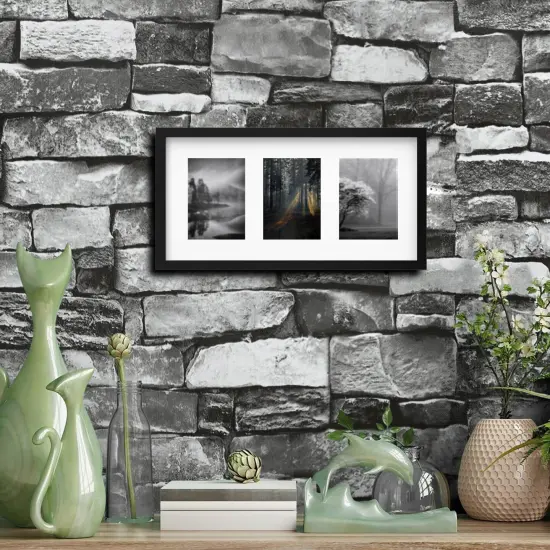 Black 3-Photo Frame 21&frac34;" x 11" with Mount & Safe Plastic Front &ndash; Flexible Hanging with ALFTA Adhesive Hook {5}