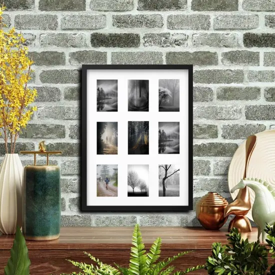 Black 9-Photo Frame, 18x24" Versatile Display with Mount & Safe Plastic Front Protection {2}