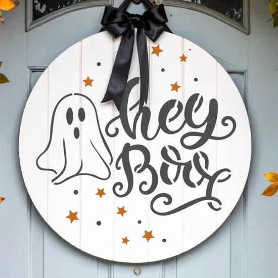 Hey Boo Halloween Round Sign Stencil | Sign Stencil | DIY Sign Stencil | Round Stencil | Designer Stencils | {2}