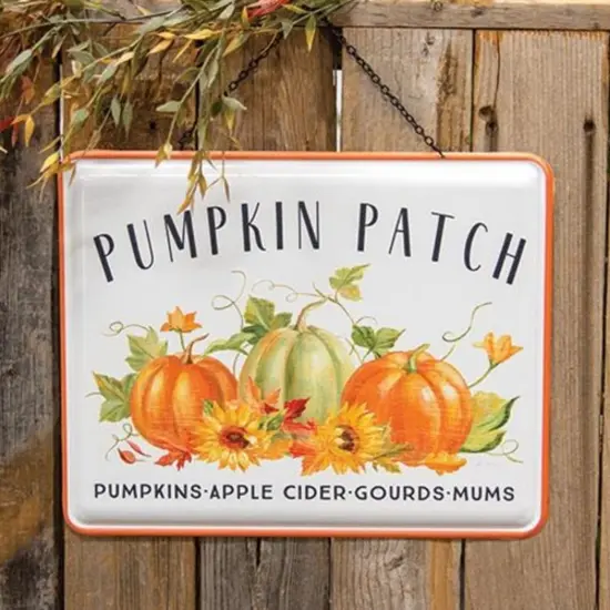 Multi-Color Pumpkin Patch Enamel Hanging Sign with Black Metal Hanger and Fall Pumpkin Design {2}