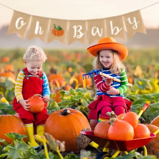 Oh baby Pumpkin Burlap Banner Welcome Baby Fall Jute Bunting Garland {5}