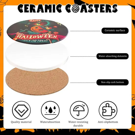 Set of 6 With Holder, Halloween Drink Coasters {3}