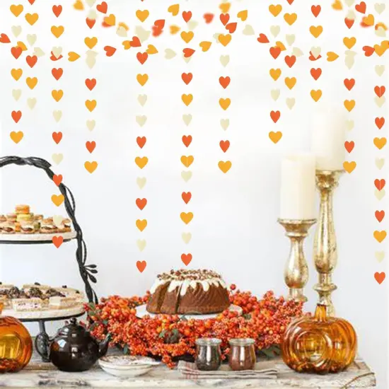 52Ft Fall Autumn-Light-Yellow Orange Party-Decorations Heart Garland-Streamers {4}