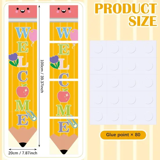 Pencil Welcome Banner Pencils Vertical Back To School Backdrop Sign,7.87 x 39.37 Inch {2}