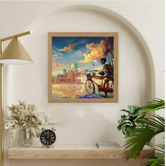 9.75x9.75 Oak Effect Deep Picture Frame with Acid-Free Mat &ndash; Front or Back Display, Safe Plastic Front, Wall or Tabletop, Compatible with ALFTA Adhesive Hook {5}