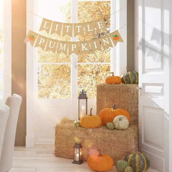 Jute Burlap Little Pumpkin Banner Fall Baby Shower Gender Reveal {4}