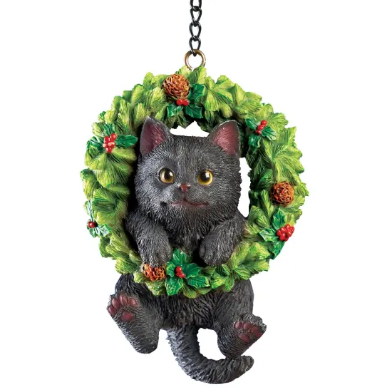 Collections Etc Hand Painted Pet-In-Wreath Hanging Christmas Tree Ornament {2}
