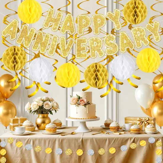Happy Anniversary Decorations Gold Happy Anniversary Banner {2}