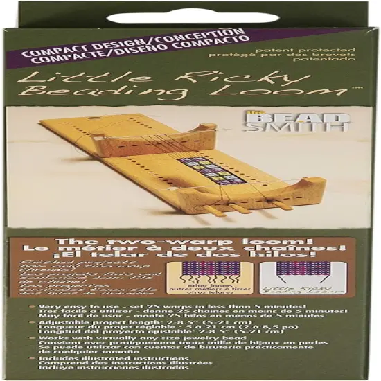 The Beadsmith Little Ricky Beading Loom, Two-Warp Loom, 9.25" L x 2.5" W x 2.875" H, Wooden, Illustrated Instructions Included, Easy Assembly, Use to Create Necklace and Bracelet Designs {6}