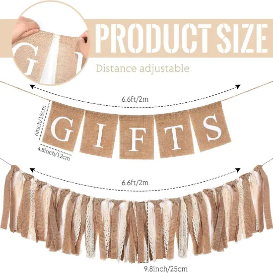 2 Pcs Boho Burlap Banner Baby Shower Decorations Set Include Rustic Gift Banner {2}