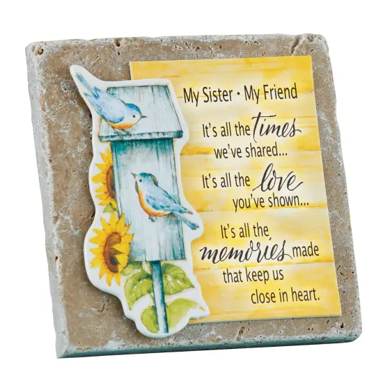 Collections Etc My Sister My Friend Bluebirds and Sunflowers 3D Tile with Easel Back {2}