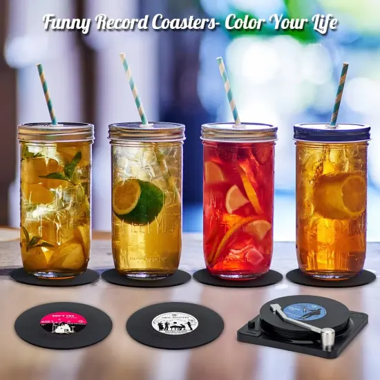 Funny Retro Vinyl Record Coasters with Player {5}