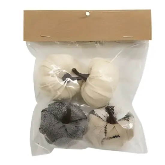 Fabric Pumpkin Set of 4 with Twisted Stems, Rustic Fall Decor {2}