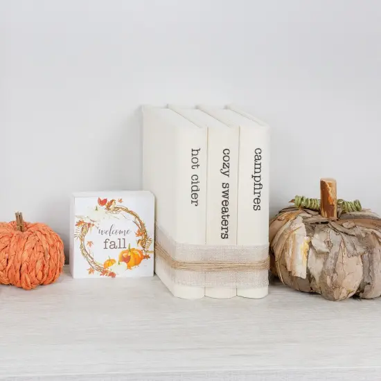 Fall Faux Book Stack Decor with Burlap Ribbon Wrap {2}