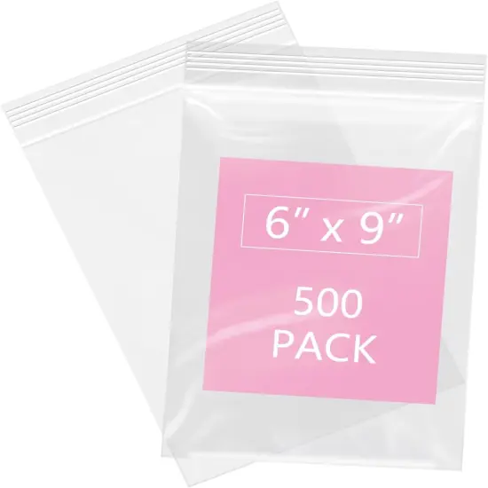 500 Pcs- 6" x 9" Plastic Poly Bags- Clear Resealable Zip Bag with Lock Seal Zipper {1}