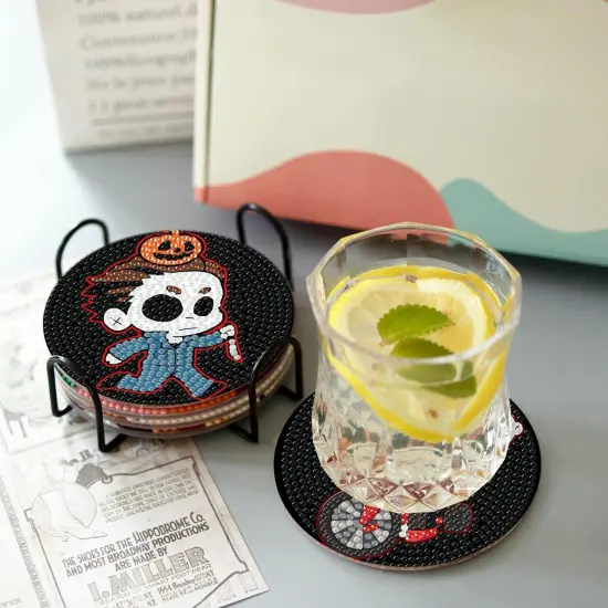 8 Pcs Diamond Painting Coasters,Halloween Diamond Painting Kits {3}