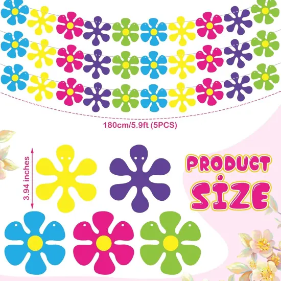 5 Pack Flower Paper Garland Kit Decorations 60's Hippie Party Banners {2}