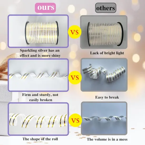 Shiny White and Gold Curling Ribbon - 219 Yards (1 Roll) {3}