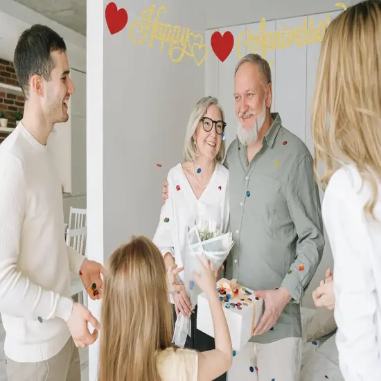 Pre-Strung Happy Anniversary Banner - Gold Glitter Decorations {4}