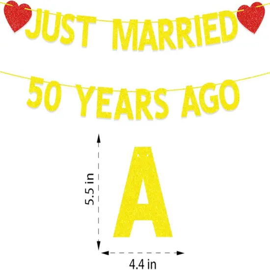 50th Wedding Anniversary Party Banner Decorations, Gold Red Glitter {2}