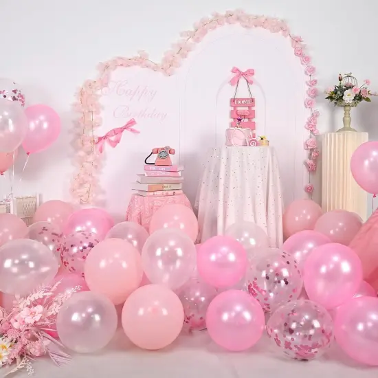 60 Packs 12 Inch Light Pink White Balloons with Confetti Balloons {5}