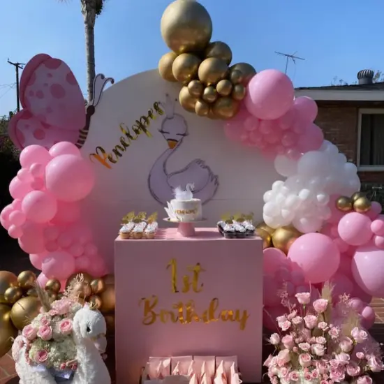 Pink Gold White Latex Balloons {4}